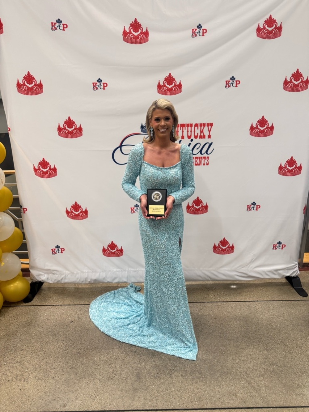 Sherri Hill Aqua Sequin Long Sleeve Evening Gown